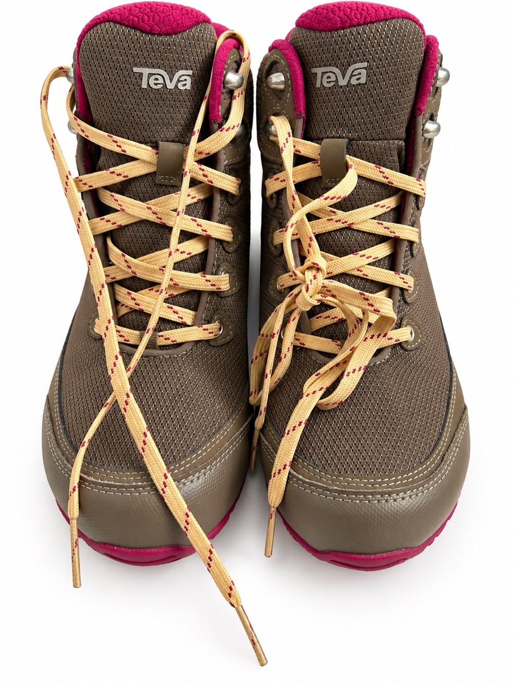 Teva Brown and Pink Hiking Boots with Yellow Laces